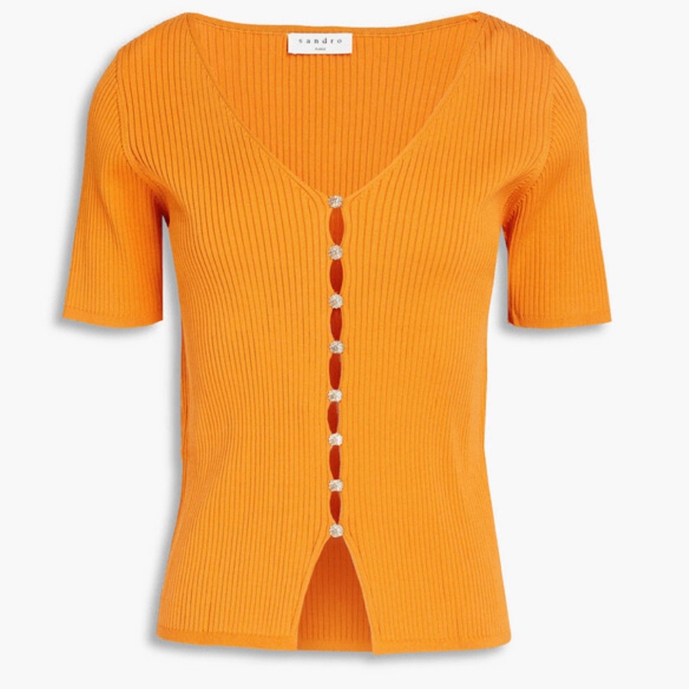 Sandro Orange Ribbed Button-Down Shirt